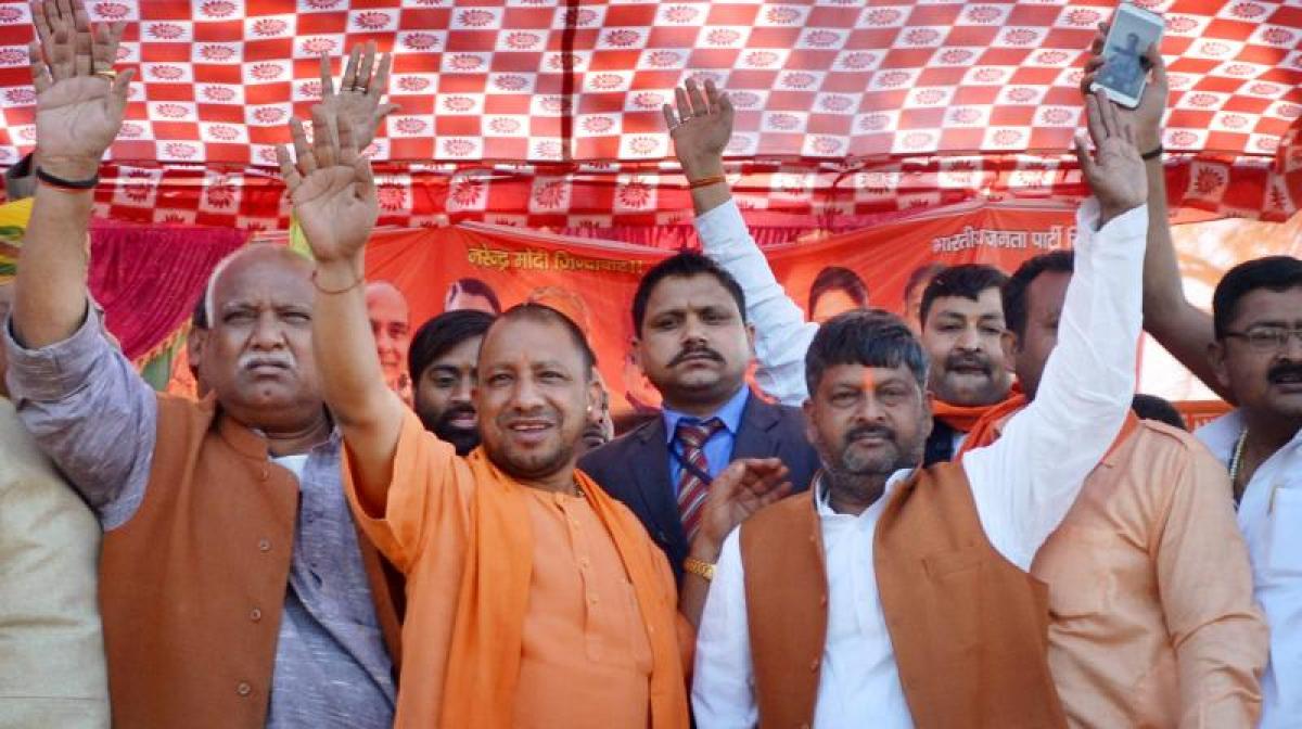 Yogi Adityanath drives BJP Hindutva campaign in eastern UP